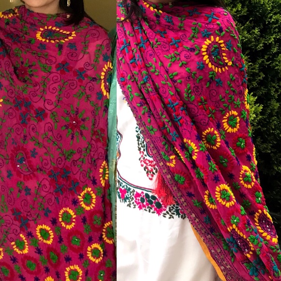 Pulkari embroidered Chader scarf Pakistani Indian. - Picture 3 of 3